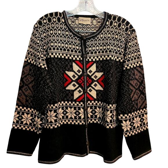 Womens Retro Intiwara 100% Alpaca Wool Button Up Sweater Cardigan - Size L - Picture 1 of 7